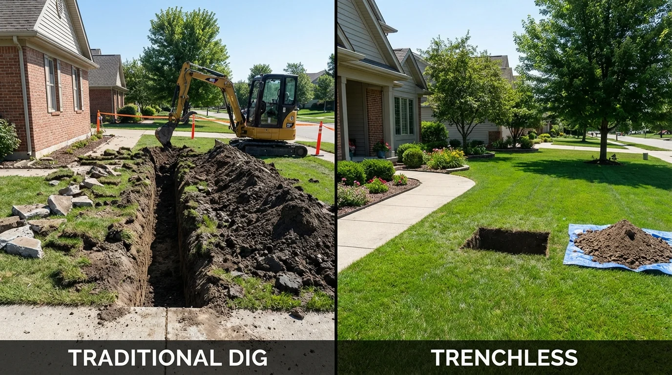 Trenchless sewer repair with minimal yard damage versus traditional excavation in Alliance, NE